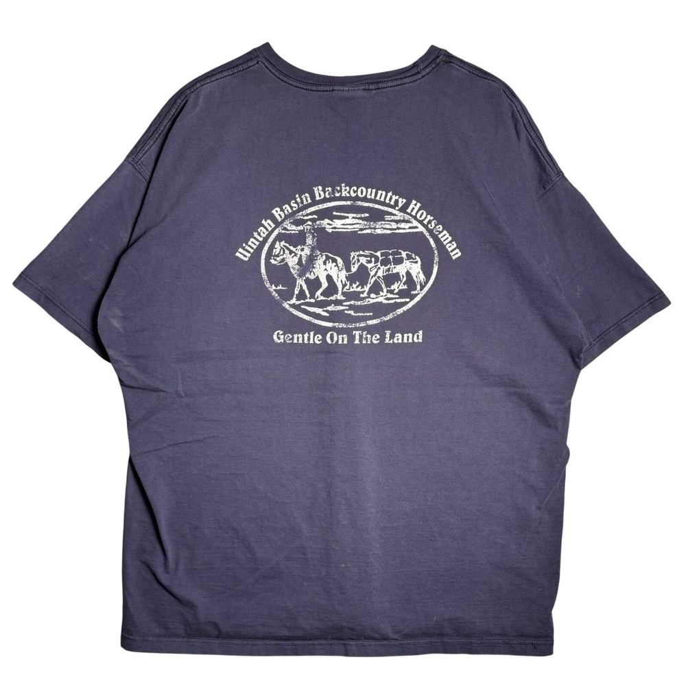 Vintage Jerzees Uintah Basin‎ Backcountry Horseman T-Shirt Navy Blue 2XL Graphic